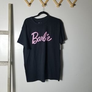 NWT BARBIE WOMEN'S BLACK TEE WITH PINK BARBIE LOGO SIZE LARGE